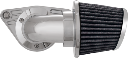 Vance & Hines VO2 Falcon Chrome Air Intake Kit installed on a motorcycle, showcasing the sleek chrome finish and detailed design.