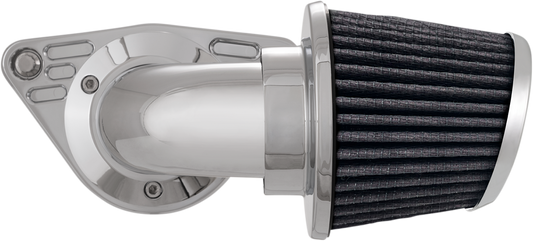 Vance & Hines VO2 Falcon Chrome Air Intake Kit installed on a motorcycle, showcasing the sleek chrome finish and detailed design.