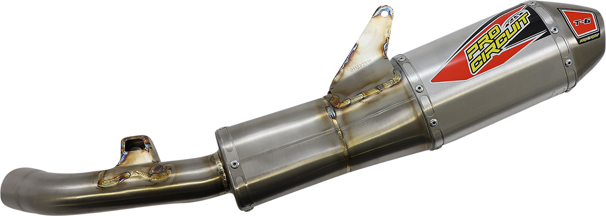PRO CIRCUIT T-6 slip-on motorcycle muffler, black metal with branding, designed for enhanced motorcycle performance.