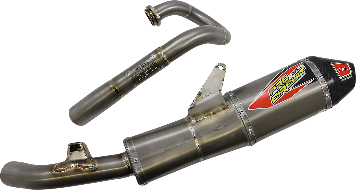 Pro Circuit Ti-6 Exhaust System for off-road and racing motorcycles, showcasing the lightweight titanium construction and polished finish.