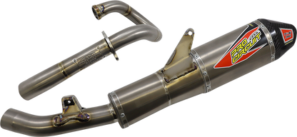 Pro Circuit Ti-6 Pro Titanium Exhaust System for motorcycle, showcasing sleek titanium pipes and polished finish.