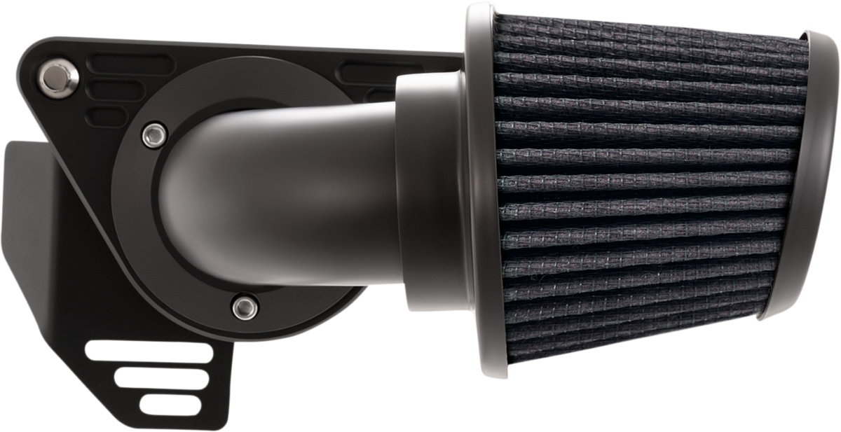 Vance & Hines VO2 Falcon air intake kit in matte black, designed for motorcycle engines, with sleek, aerodynamic appearance.