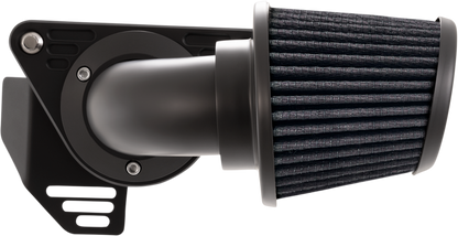 Vance & Hines VO2 Falcon air intake kit in matte black, designed for motorcycle engines, with sleek, aerodynamic appearance.