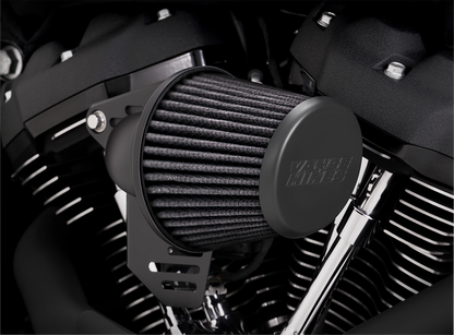 Vance & Hines VO2 Falcon air intake kit in matte black for motorcycle, featuring sleek design and branded components.