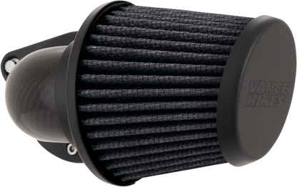 Vance & Hines VO2 Falcon air intake kit with woven carbon fiber finish for motorcycle engine performance.
