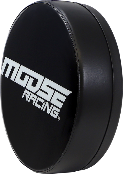 Black and white Moose Offroad Bar Stool with Moose Racing branding, featuring a sturdy design and padded seat for comfort.