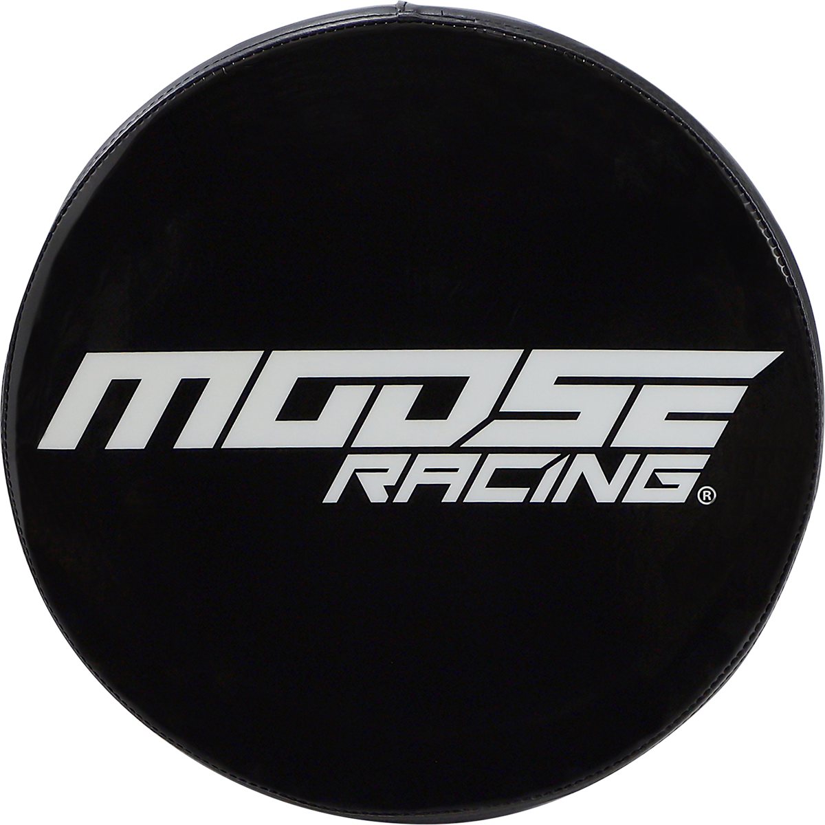Black and white Moose Offroad Bar Stool with Moose Racing branding, featuring a sturdy metal frame and padded seat for comfort.