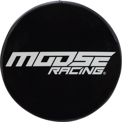 Black and white Moose Offroad Bar Stool with Moose Racing branding, featuring a sturdy metal frame and padded seat for comfort.