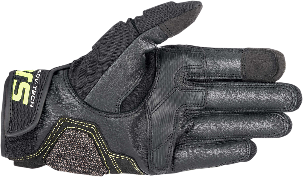 Alpinestars Halo Gloves in Forest Black and Fluo Yellow, size 2XL, featuring protective knuckles and breathable fabric for motorcycling.