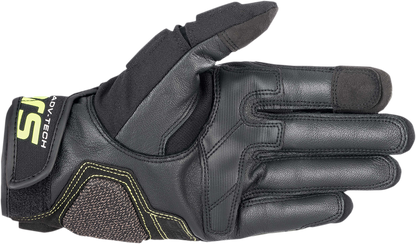 Alpinestars Halo Gloves in Forest Black and Fluo Yellow, size 2XL, featuring protective knuckles and breathable fabric for motorcycling.