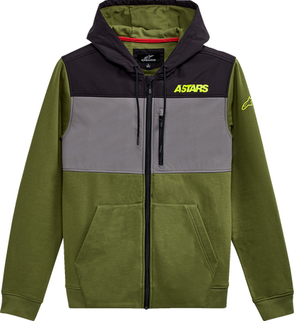 Alpinestars Elevate Olive Jacket in Medium displayed with front view, showcasing its stylish design and durable fabric.