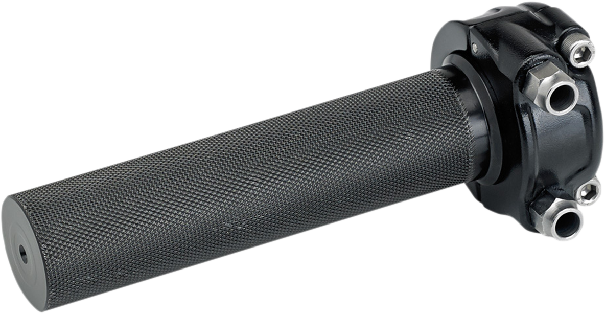 Black BILTWELL throttle grips with dual cables in whiskey color for motorcycle handlebars, designed by Bill's Exhausts.