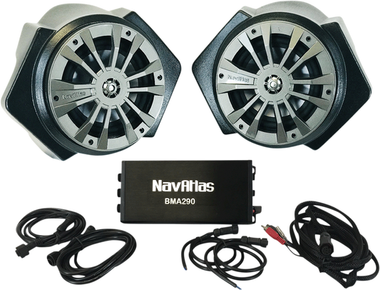 Bill's Exhausts NAVATLAS Speaker Pod with 6.5-inch NRZ7PK speakers, showcasing the sleek black design and speaker grille.