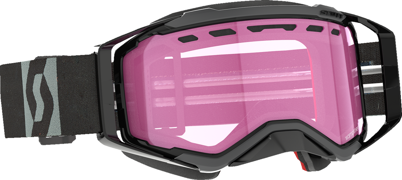 Scott Prospect Snow Cross Goggle in black and gray with rose-tinted lenses, designed for winter sports or skiing.