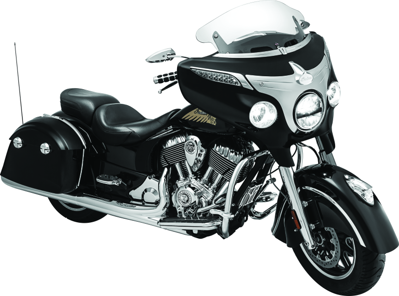 Kuryakyn chrome saddlebag top trim for Indian Chieftain, Roadmaster, Springfield motorcycles, part #5670, showing shiny chrome finish.