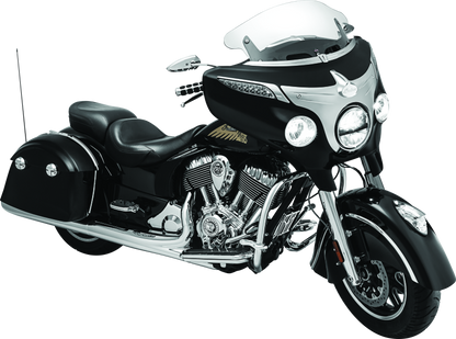 Kuryakyn chrome saddlebag top trim for Indian Chieftain, Roadmaster, Springfield motorcycles, part #5670, showing shiny chrome finish.