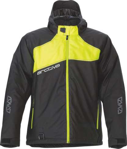 Black and hi-vis Bill's Exhausts ARCTIVA Pivot 5 hooded jacket in XL, featuring a hood, front pockets, and reflective details.