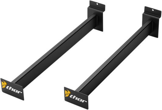 Pair of THOR waterfall display arms for retail store fixtures, shown in the product image.