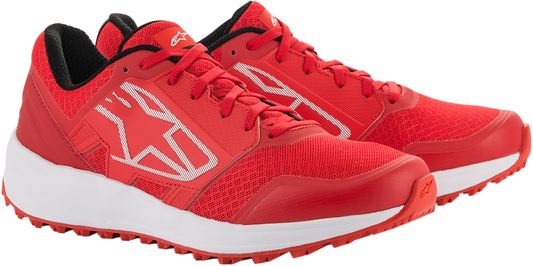 Alpinestars Meta Trail Shoes in red and white, US size 13, showcasing the sporty design and rugged outsole for trail running.