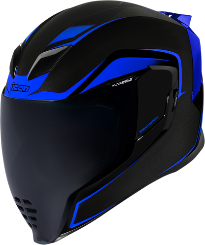 Blue ICON Airflite™ helmet with Crosslink design, medium size, featuring aerodynamic shape and ventilation for motorcycle riding.