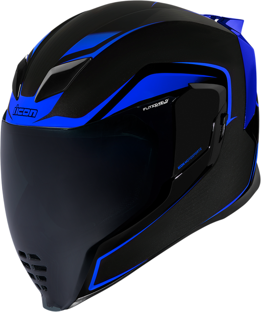 Blue ICON Airflite™ helmet with Crosslink design, large size, featuring sleek aerodynamic shape and clear visor for motorcycle riding.