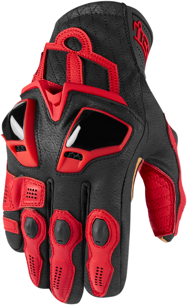Red ICON Hypersport™ Short Gloves in 3XL size with black accents, designed for motorcycle riding protection.