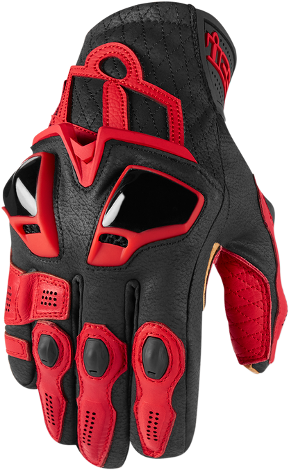 Red ICON Hypersport™ Short Gloves in large size with padded knuckles and adjustable wrist closure, designed for motorcycle riding.