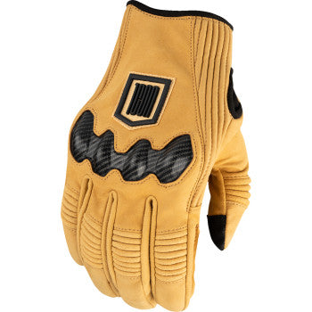 Bill's Exhausts ICON Long Track CX™ gloves in tan, 3XL, showing durable leather construction and secure wrist closure.