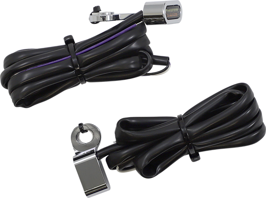 Drag Specialties white and amber marker lights with chrome finish, motorcycle lighting accessories with chrome accents.
