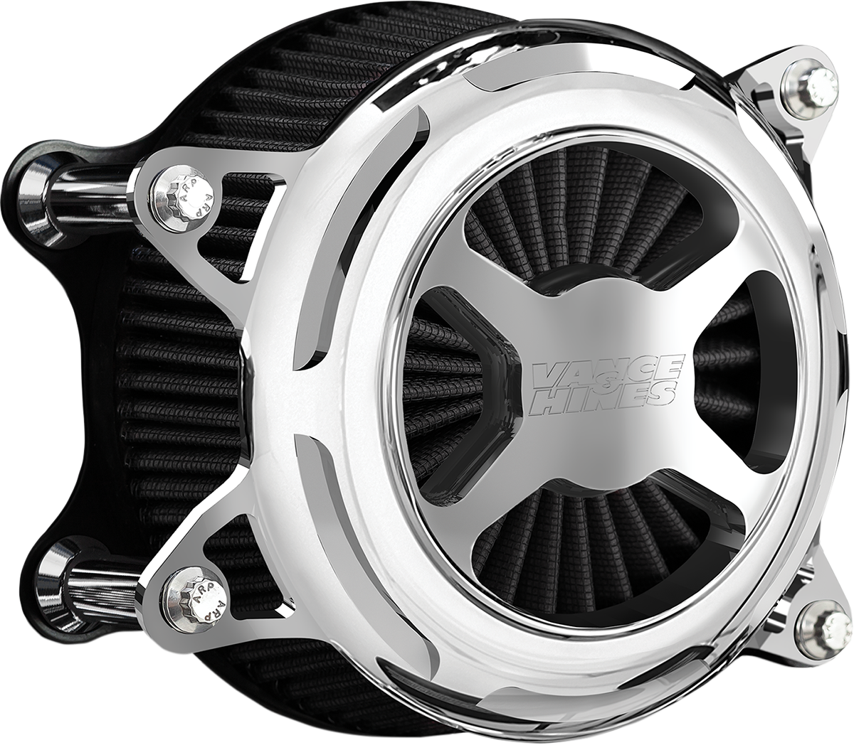 VANCE & HINES VO2 X Air Intake Kit in chrome installed on a Harley Touring or Softail motorcycle engine.