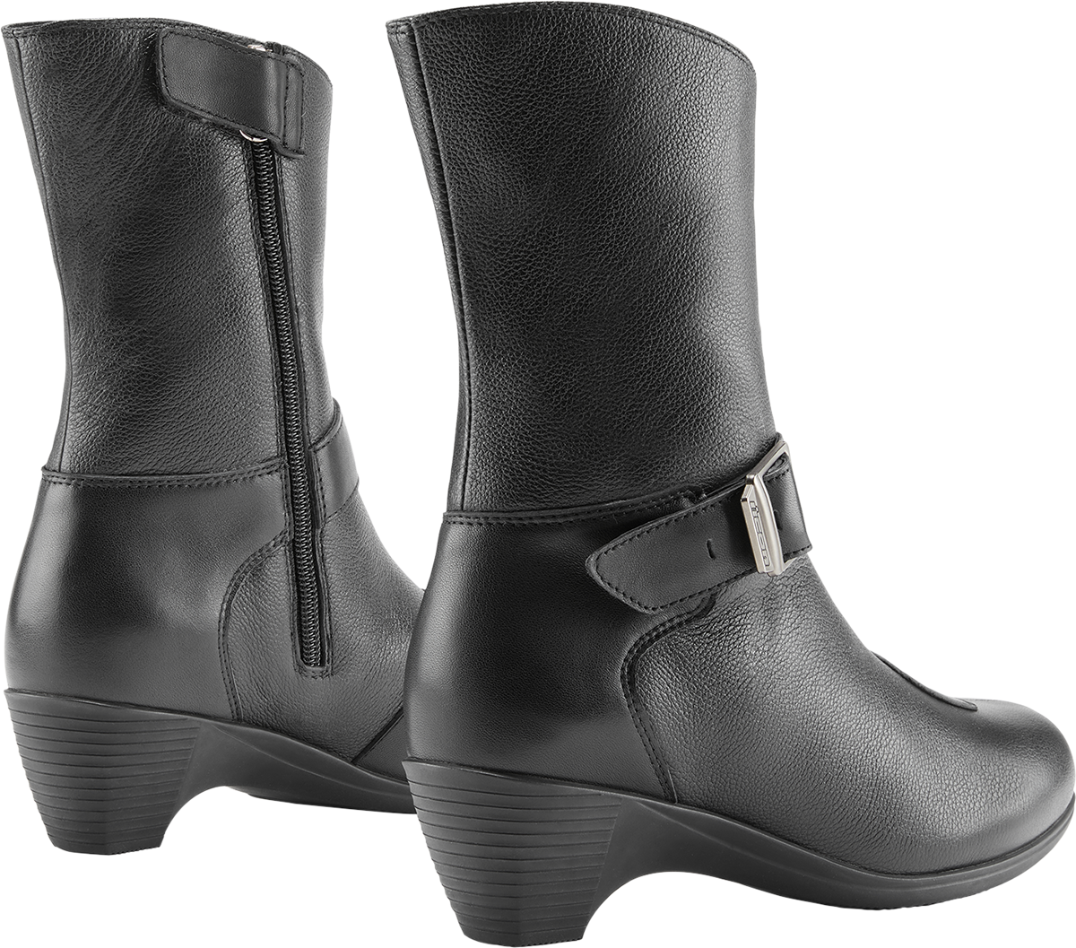 ICON Women's Tuscadero™ black riding boots, size US 8.5, featuring a durable urban design with sleek leather and sturdy soles.