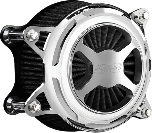 Chrome Vance & Hines VO2 X air intake kit for Harley Touring and Softail bikes, featuring sleek design and branded logo.