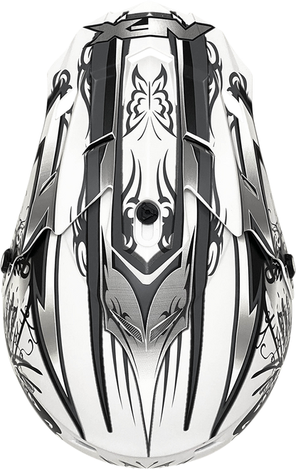 Matte white AFX FX-17Y Butterfly helmet in small size, featuring aerodynamic design and secure chin strap for motorcycle riding safety.
