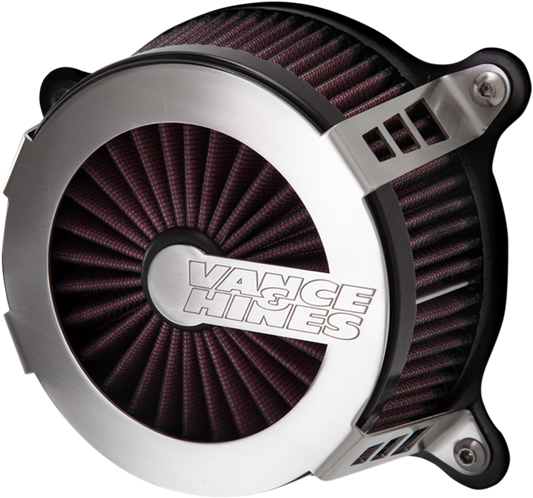 VANCE & HINES VO2 Cage Fighter air intake kit in brushed finish with metal components and branding details.