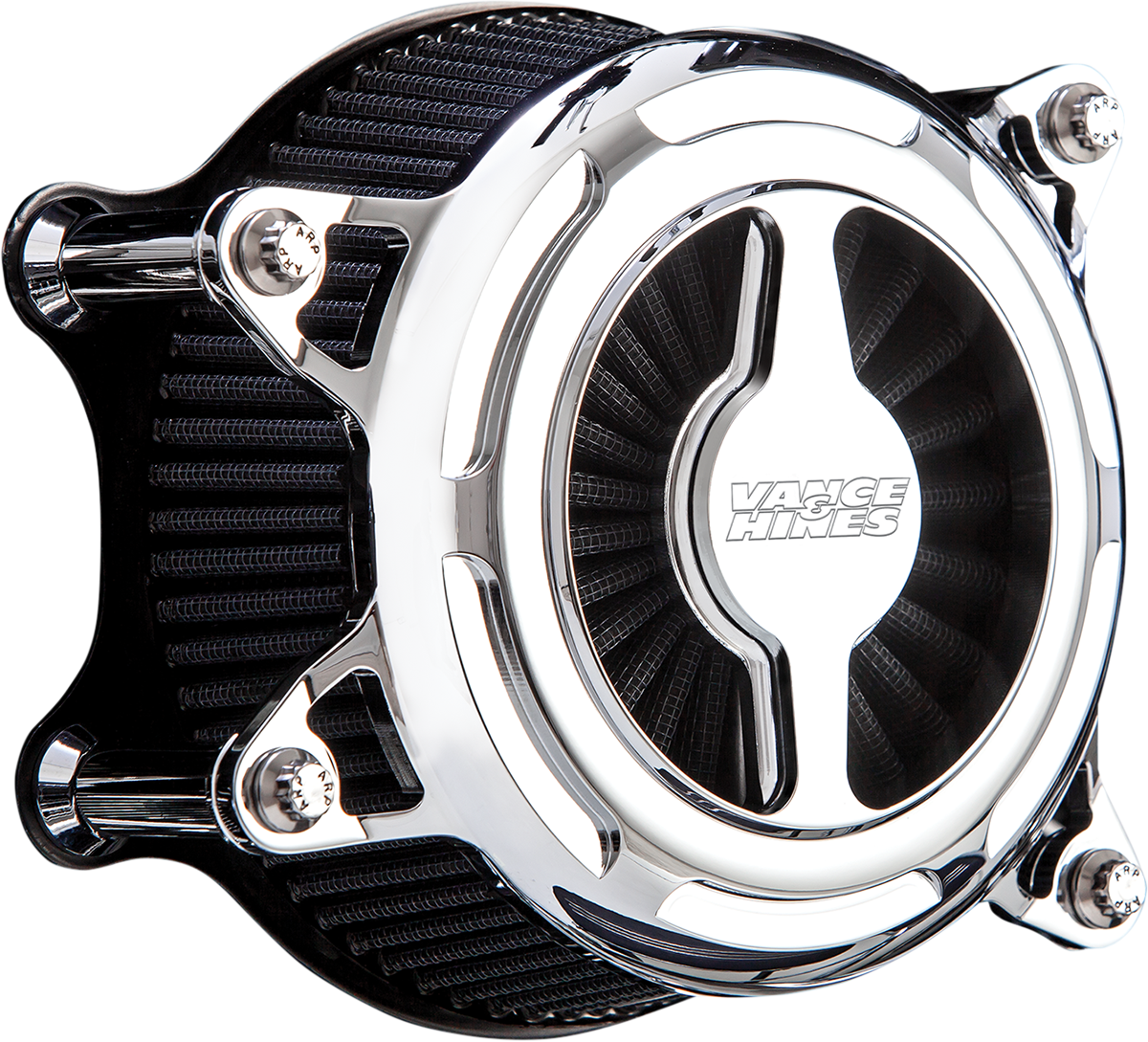 Chrome Vance & Hines VO2 Blade Air Intake for motorcycle, featuring sleek design and polished chrome finish.
