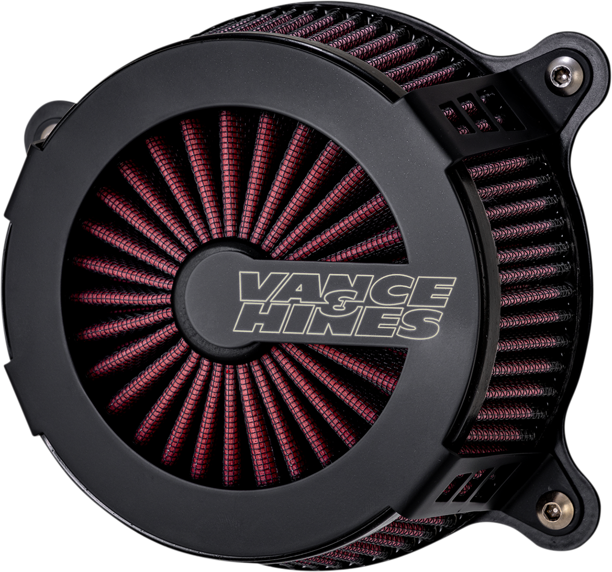 Vance & Hines VO2 Cage Fighter air intake kit in black, showing the sleek, high-performance motorcycle air filter and intake components.