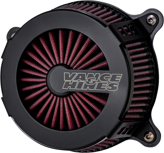VANCE & HINES VO2 Cage Fighter black air intake kit for motorcycles with sleek design and polished finish.