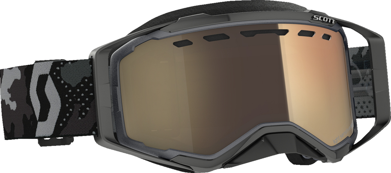 Scott Prospect Snow Cross Goggle in dark gray, black with light-sensitive bronze chrome lens, designed for winter sports protection.