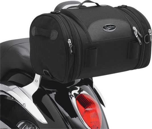 Bill's Exhausts SADDLEMEN R1300LXE Deluxe Roll Bag seat, motorcycle accessory with durable material and sleek design.
