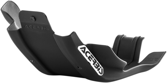 Black Acerbis skid plate for Husqvarna and KTM bikes, designed to protect the motorcycle's body and frame during off-road riding.