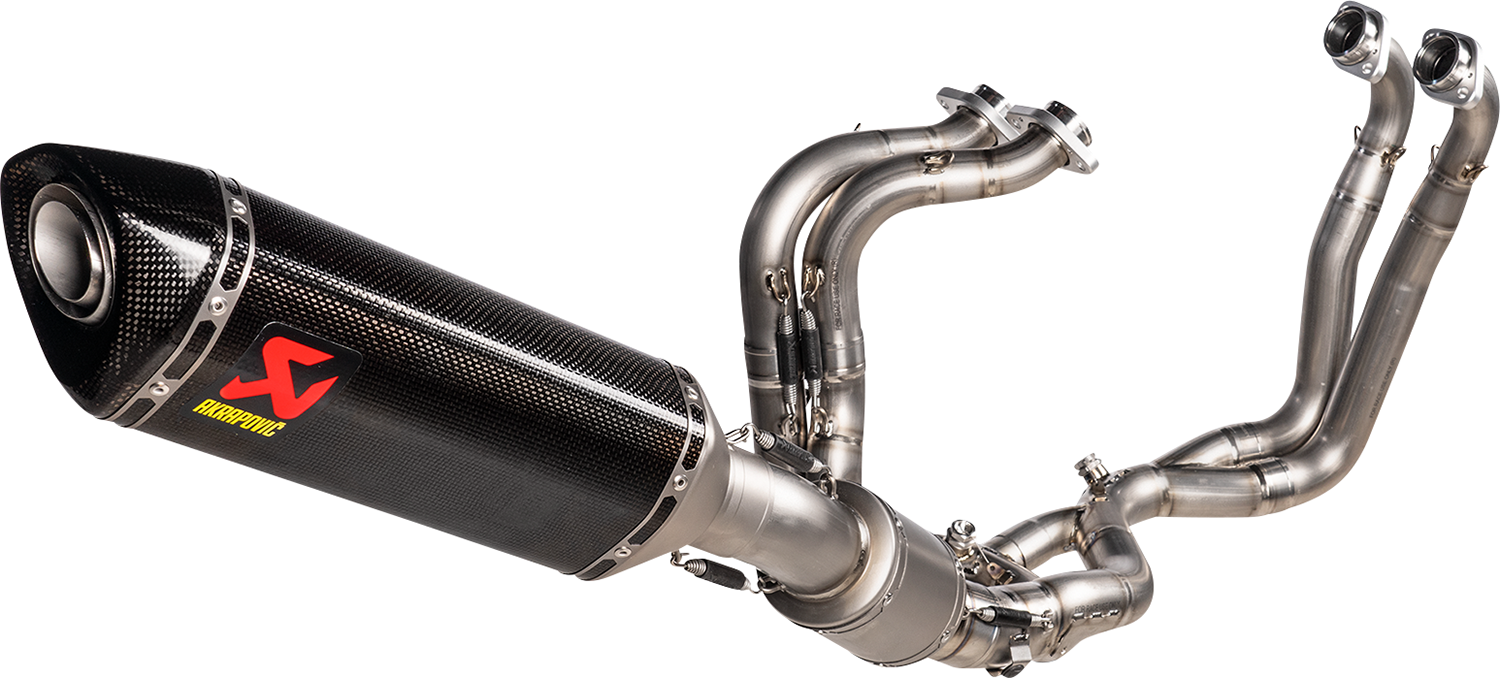 AKRAPOVIC RSV4 track day link pipe L-A10E11/TD for enhanced motorcycle performance and race use, shown in the image.