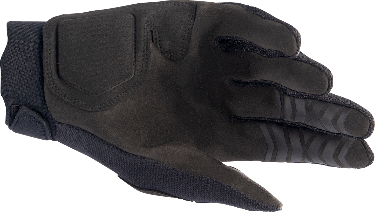 Black Alpinestars Full Bore XT motorcycle gloves in small size with reinforced palms and adjustable wrist strap.