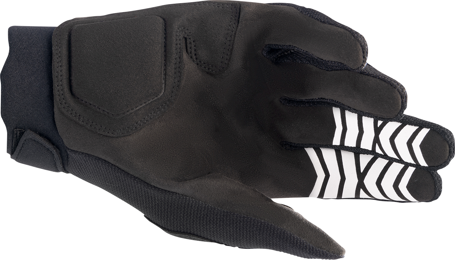 Alpinestars Full Bore XT motorcycle gloves in black, red, and blue with reinforced palms and adjustable wrist straps.