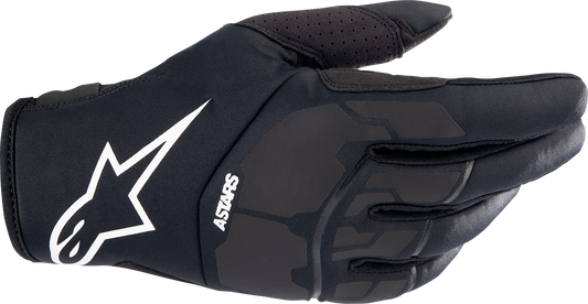 Black Alpinestars Thermo Shielder motorcycle gloves in 2XL size, featuring protective padding and insulated design.