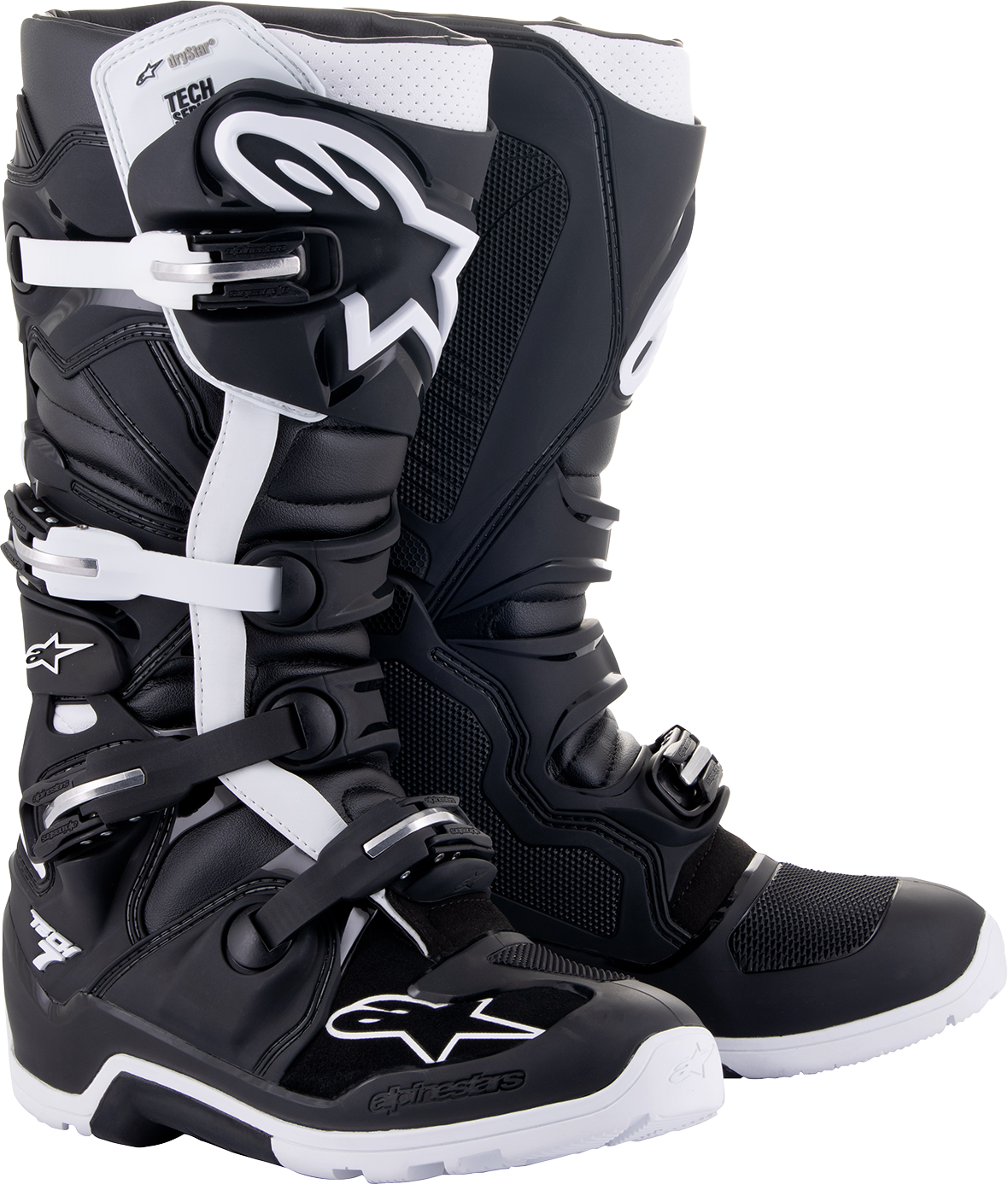 Black Alpinestars Tech 7 Enduro Drystar boots in US 10, showing the rugged design and protective features.