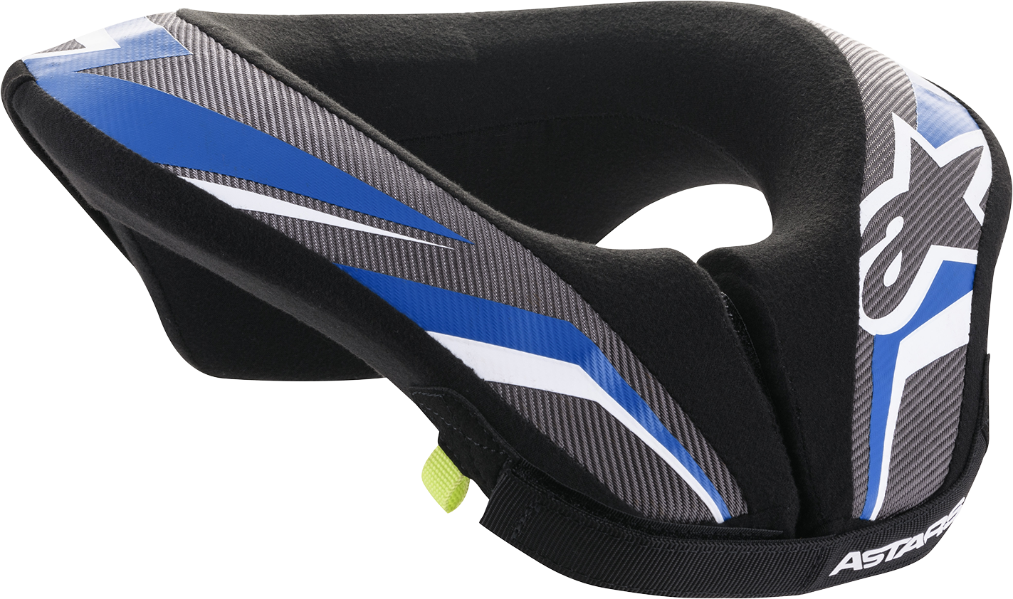 Alpinestars Youth Sequence Neck Roll in black, anthracite, and blue, size small/medium, designed for motorcycle safety and comfort.