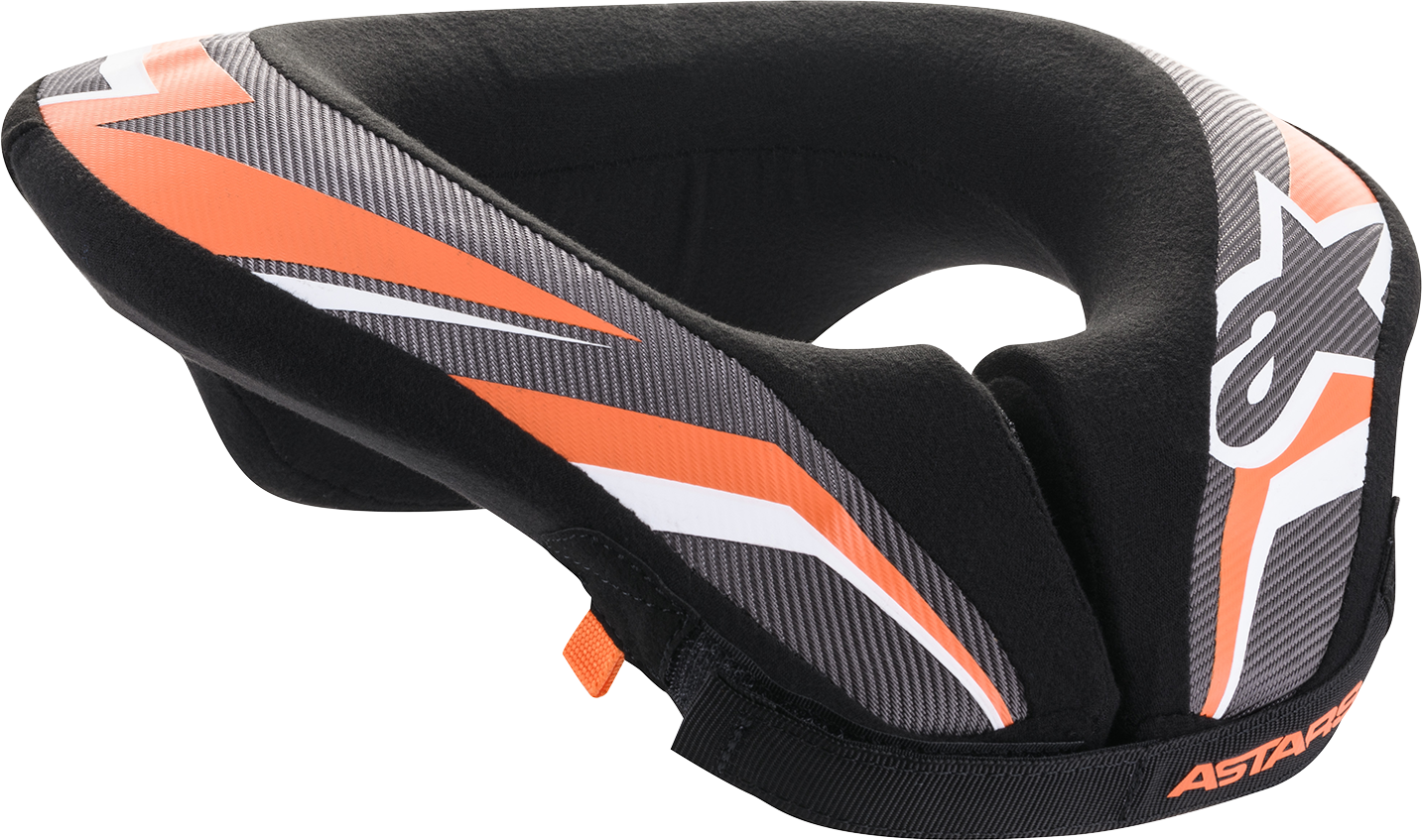 Alpinestars Youth Sequence Neck Roll in black, anthracite, and orange with adjustable strap and padded design for comfort.