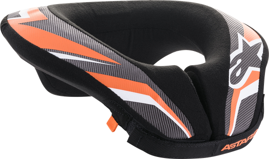 Alpinestars Youth Sequence Neck Roll L/XL for kids aged 6-14 in black, anthracite, and orange, featuring protective design and branded logo.