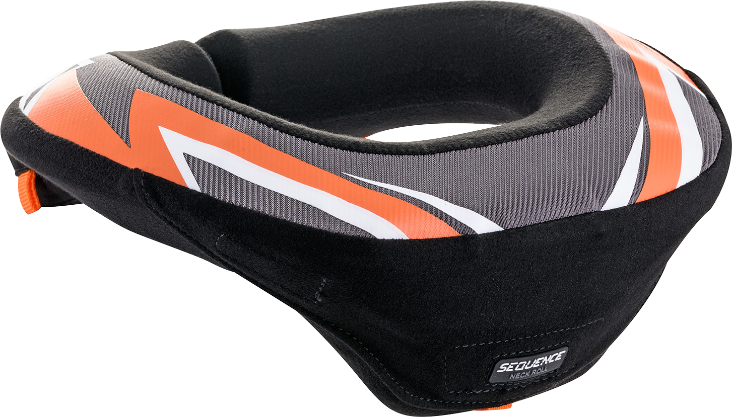 Alpinestars Youth Sequence Neck Roll S/M in black, anthracite, and orange with padded design for motorcycling safety and comfort.