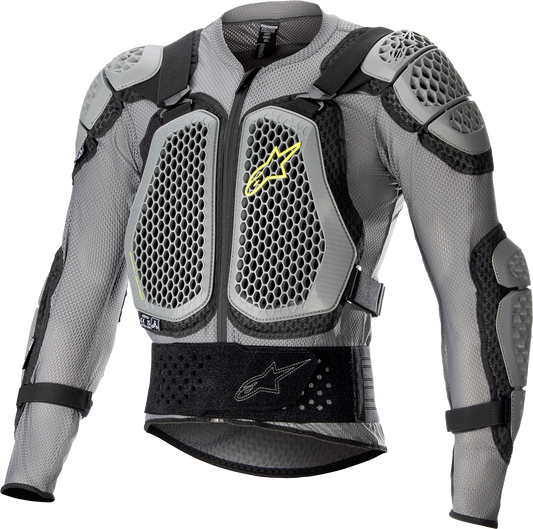 Alpinestars Bionic Action v2 protective jacket in gray, black, and yellow, designed for motorcycle safety, size XL.